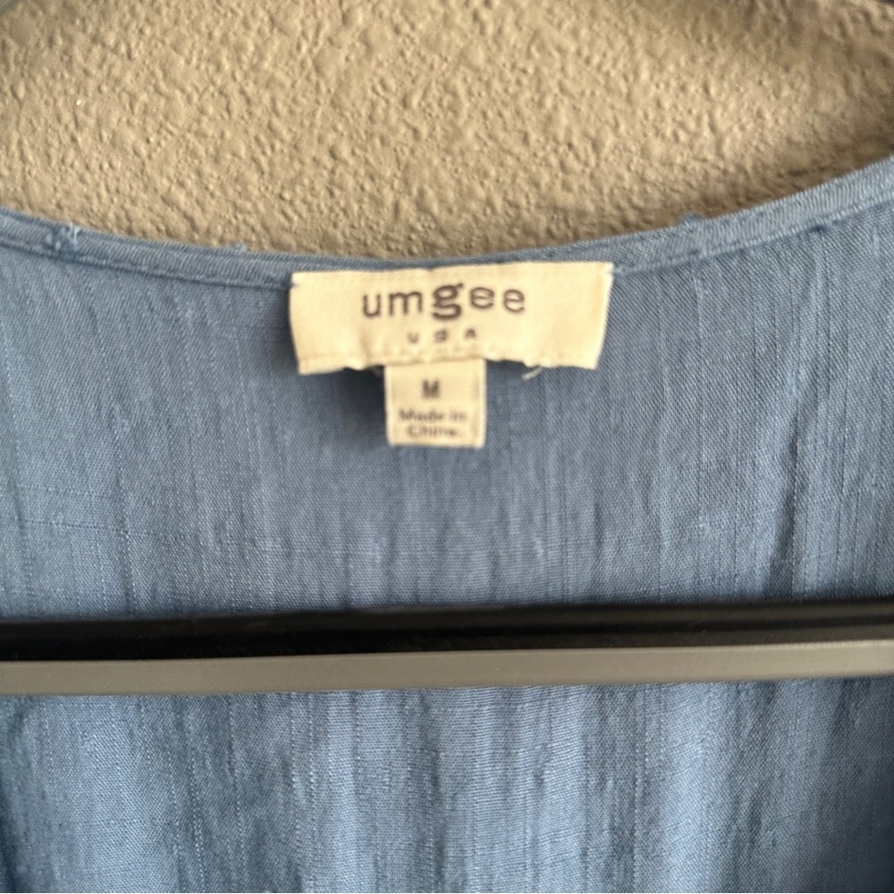 Umgee Blue Textured V Neck Romper Medium - Picture 6 of 14
